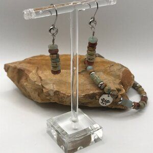 Jewelry Set Aqua Jasper Terra Heishi Earrings and Bracelet Brand NEW Gift Box